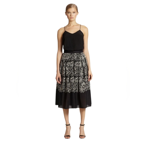 TIBI Embroidered Black White Midi Skirt - Picture 1 of 10